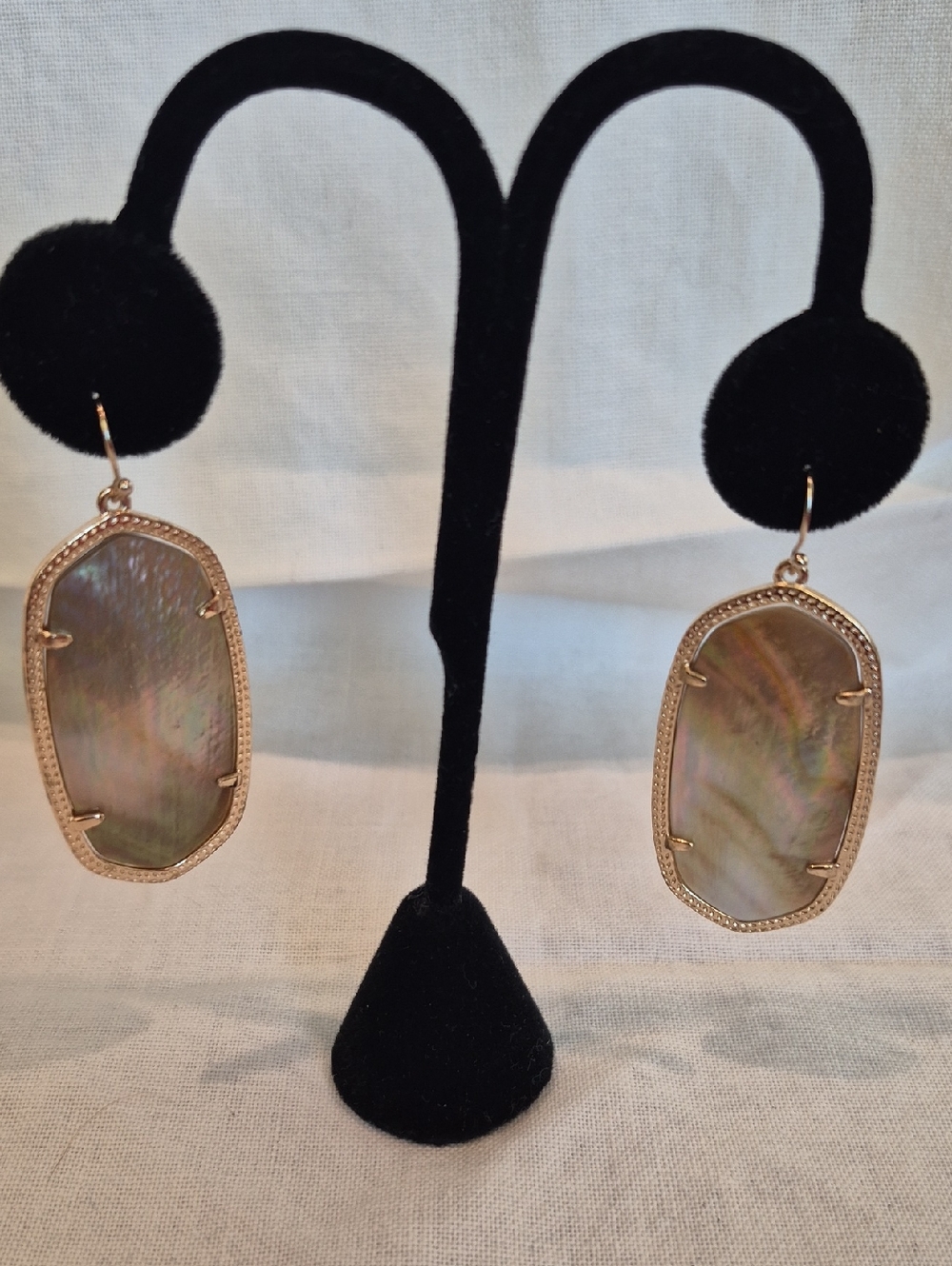 Kendra Scott Iridescent Mother-of-Pearl Drop Earrings with Gold Trim
